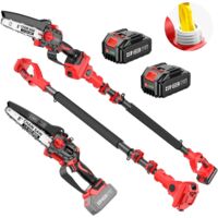 【8000 mAh & Moteur Sans Balais】2 in 1 Mini Tronçonneuse et Élagueur sur Perche sans Fil, Avhrit Tronçonneuse Télescopique de 8 Pouces, Graisseur, 2 Batteries, 120° Tête Inclinable, Portée 16 FT