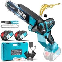 SEESII 6 & 8 Pouces Tronçonneuse à Batterie, 1000W Brushless Mini Tronçonneuse avec 2 4000mAh Batterie, Lubrification Automatique, Élagueuse Electrique pour Bois et Branches