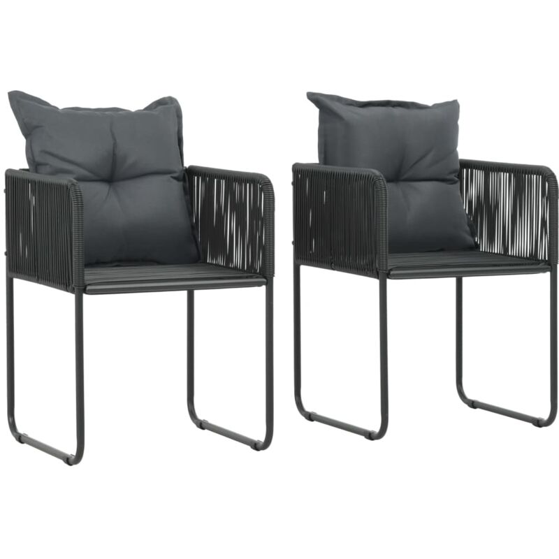 2x Poly-Rattan Sessel MCW-E22,Gartenstuhl verstellbar schwarz,Kissen dunkelgrau 