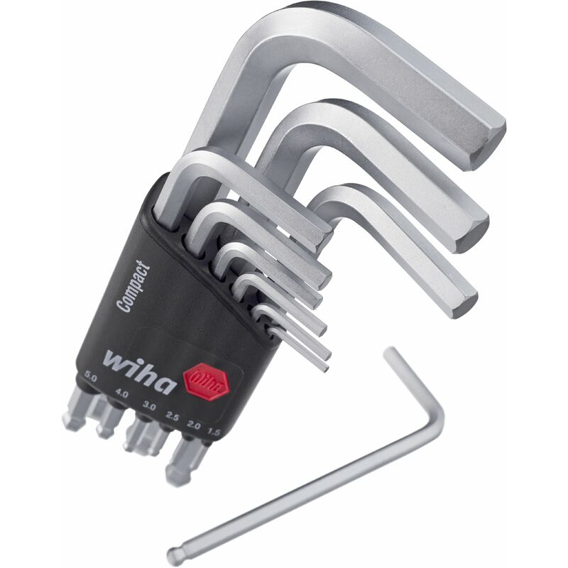 Wiha Stiftschlüssel Set im Compact Halter Sechskant-Kugelkopf 9-tlg. kurz,  mattverchromt auf SB-Karte (40411) | Werkzeug-Sets