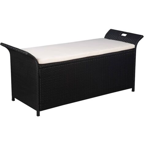 Truhenbank mit Polster 138 cm Poly Rattan Schwarz vidaXL