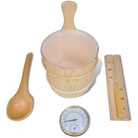 vidaXL 5-tlg. Saunazubehör mit Eimer Löffel Sanduhr Thermo-Hygrometer
