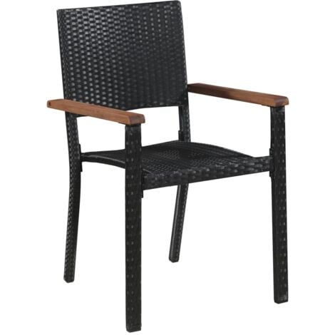 9-tlg. Garten-Essgruppe Poly Rattan Akazie Massivholz Schwarz vidaXL