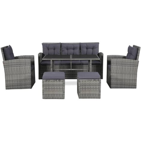 6-tlg. Garten-Lounge-Set mit Auflagen Poly Rattan Grau vidaXL