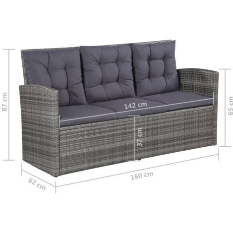 6-tlg. Garten-Lounge-Set mit Auflagen Poly Rattan Grau vidaXL