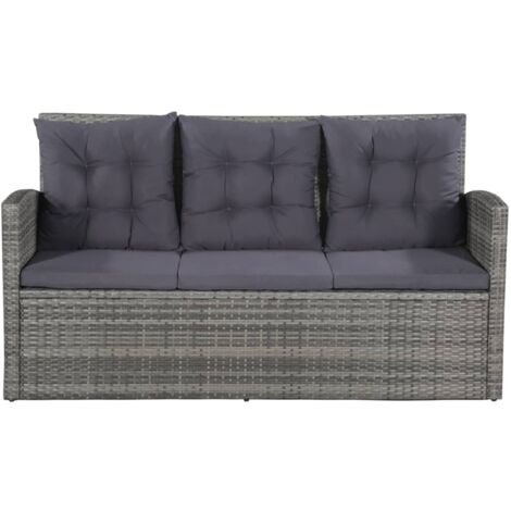 6-tlg. Garten-Lounge-Set mit Auflagen Poly Rattan Grau vidaXL