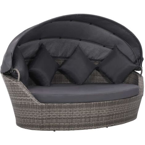 Gartenbett mit Baldachin Grau 200×120 cm Poly Rattan