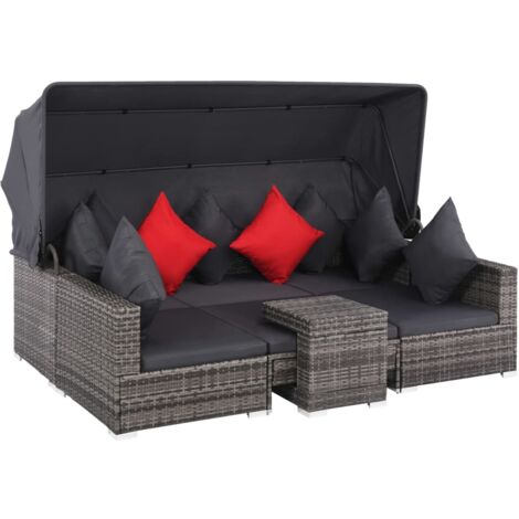 7 Tlg Garten Lounge Set Mit Auflagen Poly Rattan Grau