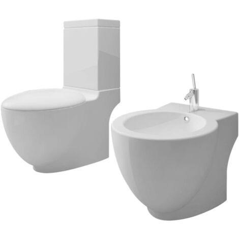 Stand WC mit Spülkasten Bodenstehend Bidet & Toilette Set Softclose Sitz Weiß 