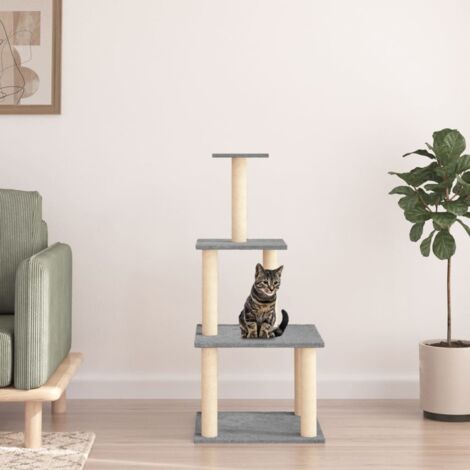 Kratzbaum mit Sisal-Kratzsäulen Hellgrau 111 cm vidaXL