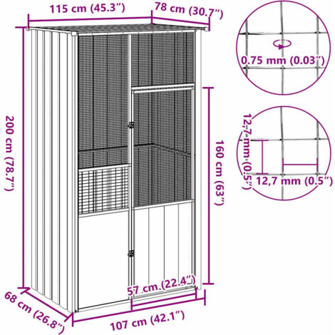 Voliere Anthrazit 115x78x200 cm Verzinkter Stahl vidaXL
