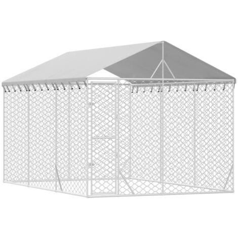 Outdoor-Hundezwinger mit Dach Silbern 3x4,5x2,5m Stahl Verzinkt vidaXL
