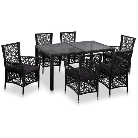 7-tlg. Garten-Essgruppe Poly Rattan Schwarz vidaXL
