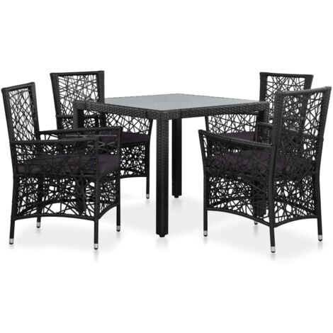 5-tlg. Garten-Essgruppe Poly Rattan Schwarz vidaXL