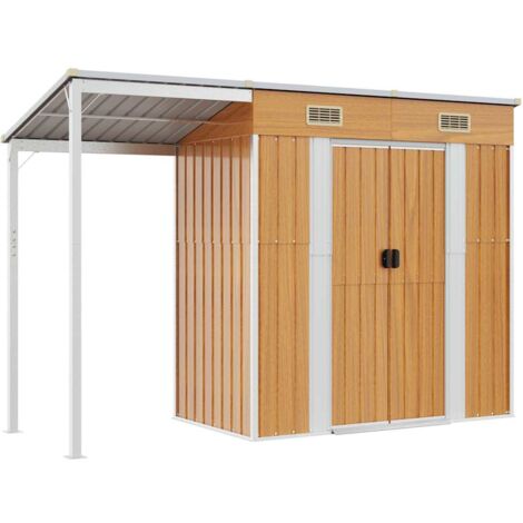 Vidaxl – Gartenhaus mit Schleppdach aus verzinktem Stahl – Hellbraun 277x107x181 cm – Rostbeständig – Für Werkzeuge und Gartenmöbel (1/5)