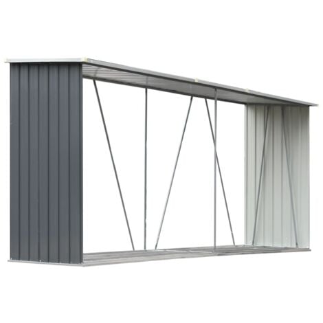 Brennholzlager Abdeckung aus verzinktem Stahl 330x84x152 cm Grau