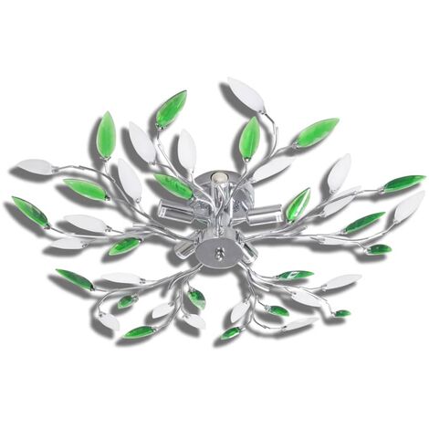 Deckenlampe güne und weiße Blätterranken mit Acryl-Blättern 5x E14 vidaXL