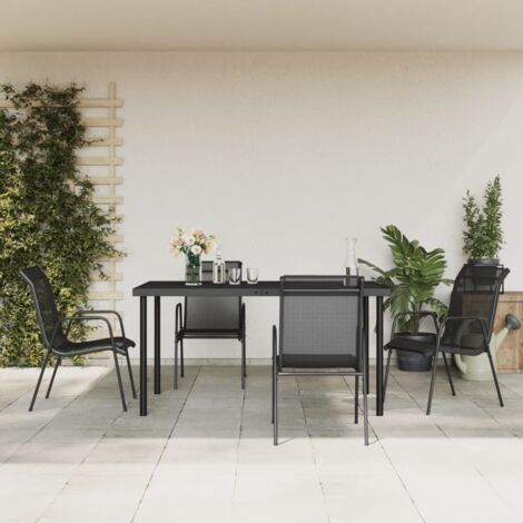 5-tlg. Garten-Essgruppe Schwarz Stahl und Textilene vidaXL