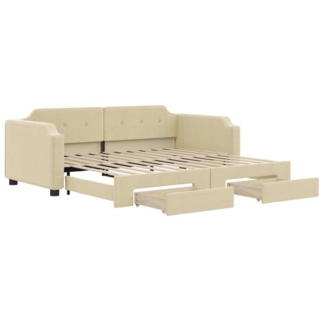 Tagesbett Ausziehbar mit Schubladen Creme 80x200 cm Stoff vidaXL