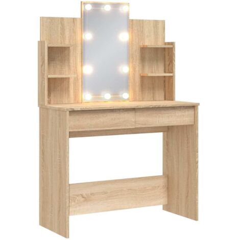 vidaXL Schminktisch mit LED-Leuchten Sonoma-Eiche 96x40x142 cm