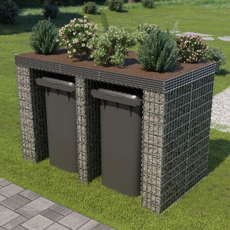 Gabione Mülltonnen-Box Poly Rattan Müllbox für Mülltonne U-Form Stahl Garten 