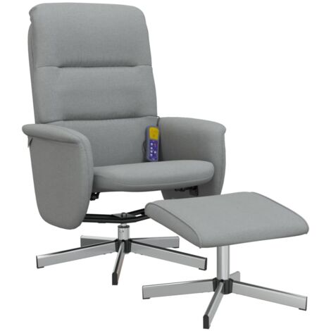 Massagesessel mit Fußhocker Hellgrau Stoff vidaXL