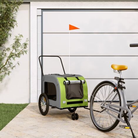 vidaXL Pet Bike Trailer Green and Grey Oxford Fabric and Iron