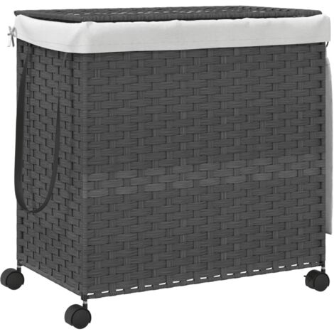 Wäschekorb mit Rollen Grau 60x35x60,5 cm Rattan vidaXL923817