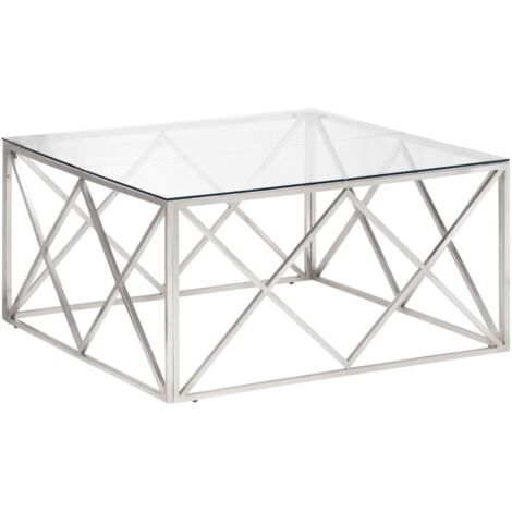 vidaXL Coffee Table Silver Stainless Steel and Tempered Glass (1/5)
