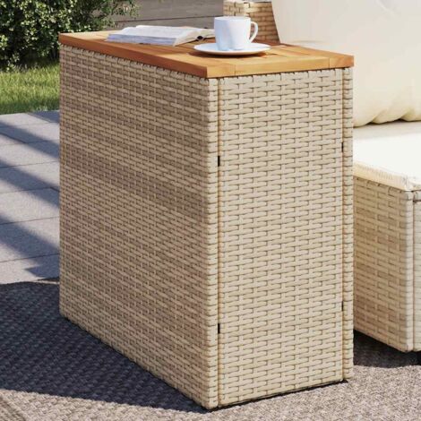 Garten-Beistelltisch Holzplatte Beige 58x27,5x55 cm Poly Rattan vidaXL