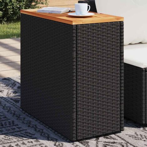 Garten-Beistelltisch mit Holzplatte Schwarz 58x27,5x55 cm Poly Rattan vidaXL