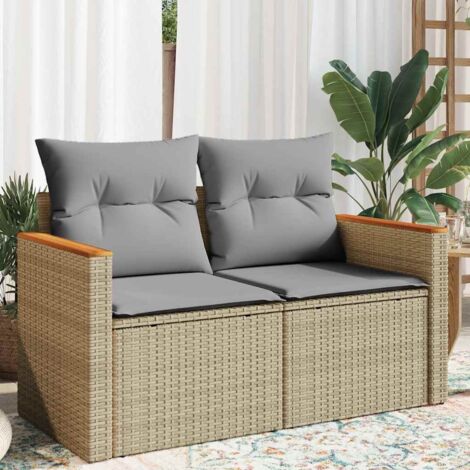 Gartensofa mit Kissen 2-Sitzer Beige Poly Rattan vidaXL