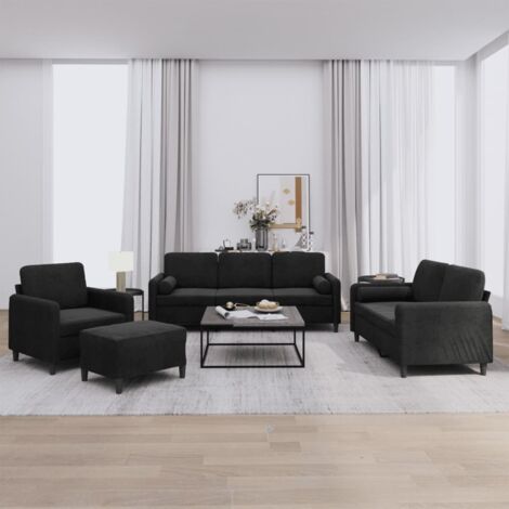 4-tlg. Sofagarnitur mit Kissen Schwarz Samt vidaXL
