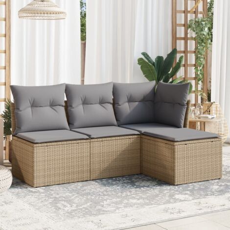 Gartenmöbelset mit Kissen 4 Teile Beige Geflochtene Kunststoffe (1/3)