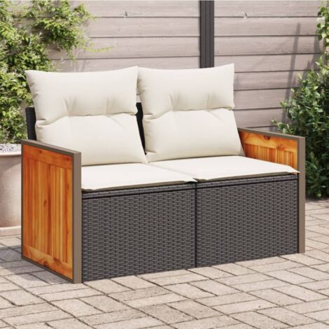 Gartensofa mit Kissen 2-Sitzer Schwarz Poly Rattan vidaXL