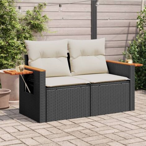 Gartensofa mit Kissen 2-Sitzer Schwarz Poly Rattan vidaXL