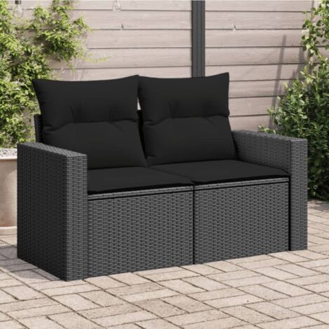 vidaXL Gartenbank mit Kissen 2 Plätze schwarz Rattan