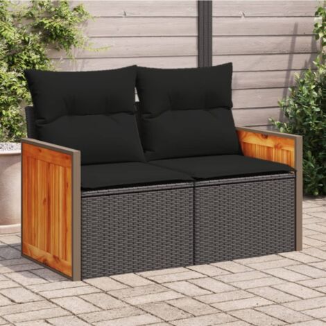 Gartensofa mit Kissen 2-Sitzer Schwarz Poly Rattan vidaXL