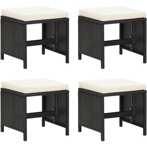 Gartenhocker 4 Stk. mit Kissen Schwarz Poly Rattan vidaXL