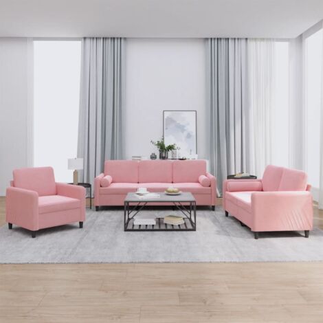 3-tlg. Sofagarnitur mit Kissen Rosa Samt vidaXL
