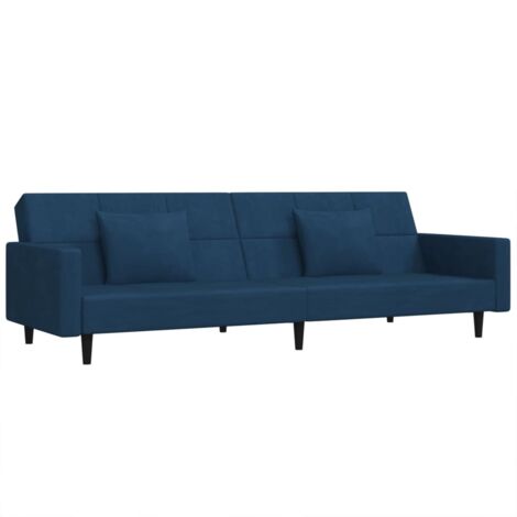 Schlafsofa 2-Sitzer mit 2 Kissen Blau Samt vidaXL