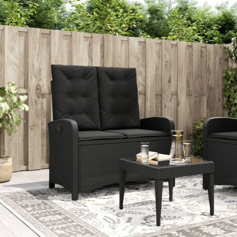 Gartenbank Verstellbar mit Kissen Schwarz Poly Rattan vidaXL