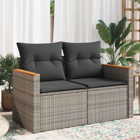 Gartensofa 2-Sitzer mit Kissen Grau Poly Rattan vidaXL