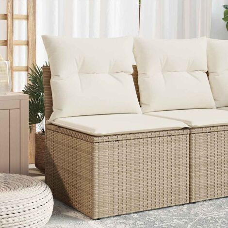 Gartenstuhl ohne Armlehnen mit beigen Kissen aus Poly-Rattan