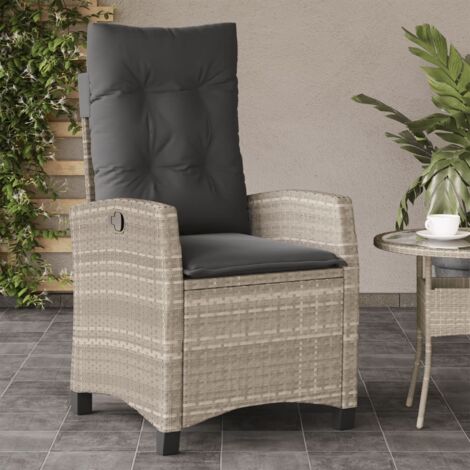 Gartensessel mit Kissen Verstellbar Hellgrau Poly Rattan vidaXL