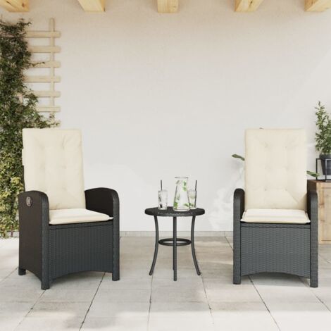 Gartensessel mit Kissen 2 Stk. Verstellbar Schwarz Poly Rattan vidaXL