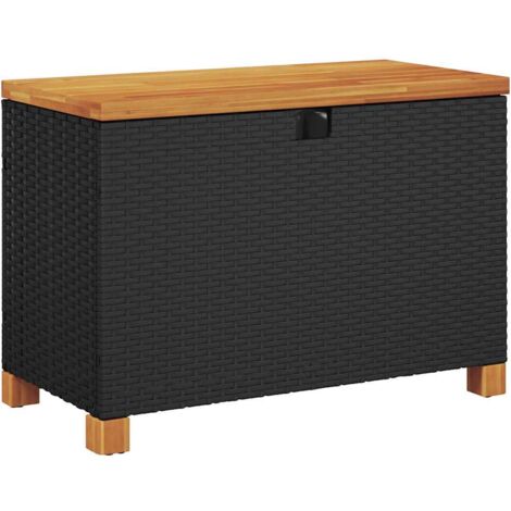 GartenAuflagenbox Schwarz 80x40x48 cm Poly Rattan Akazienholz vidaXL