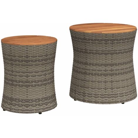 Garten-Beistelltische 2 Stk. mit Holzplatte Grau Poly Rattan vidaXL79476