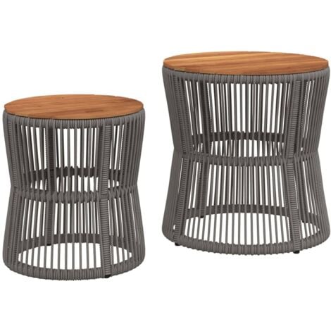 GartenBeistelltische 2 Stk. mit Holzplatte Grau Poly Rattan vidaXL