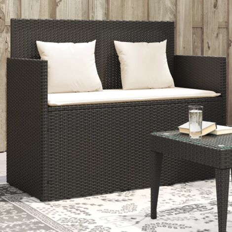 Gartenbank mit Kissen Schwarz Poly Rattan vidaXL